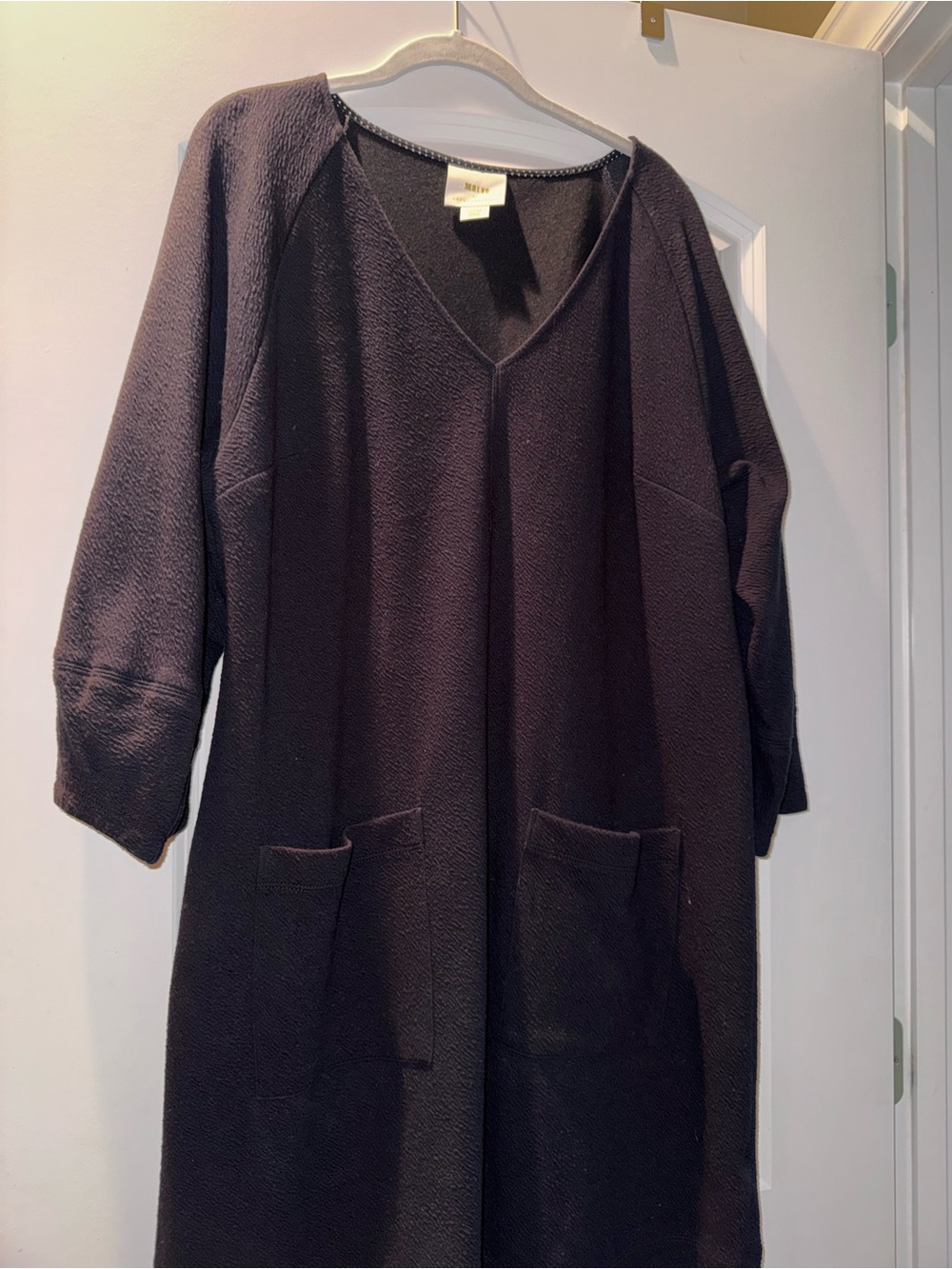 Anthropologie Black V-Neck Long Coatigan with Patch Pockets